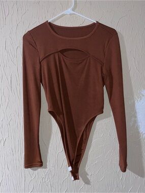 SHEIN Rust Brown Long Sleeve Cutout Bodysuit